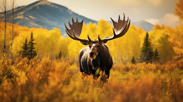 View of wild elk with nature landscape