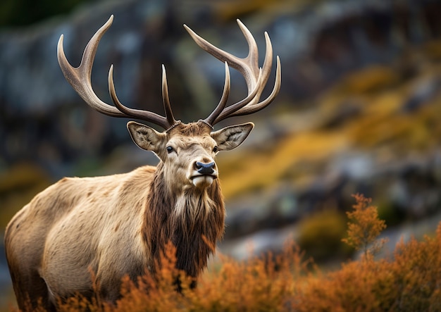 View of wild elk with nature landscape