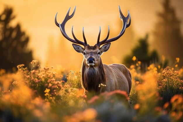 View of wild elk with nature landscape