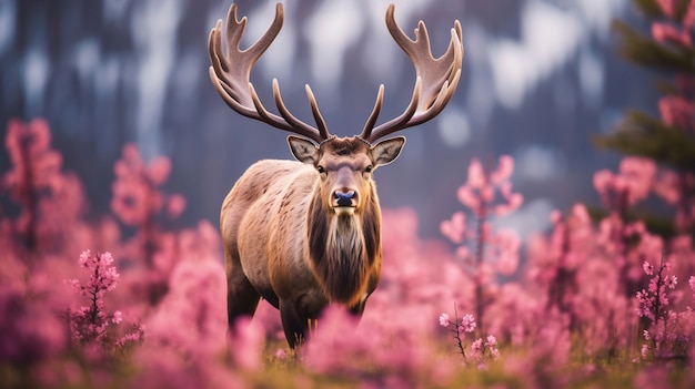 Free photo view of wild elk with nature landscape