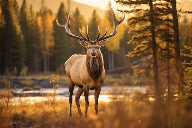 Free photo view of wild elk with nature landscape