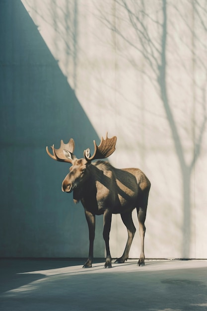 Free photo view of wild elk with urban landscape