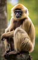 Free photo view of wild gibbon ape in tree