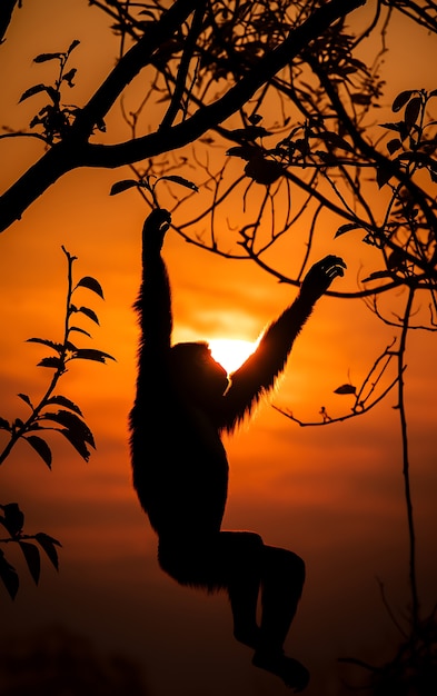 Foto gratuita veduta di una scimmia gibbone selvaggia sull'albero