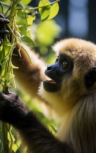 Free photo view of wild gibbon ape