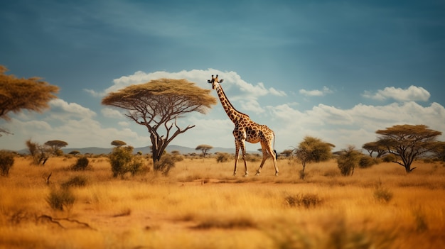Вид на дикого жирафа