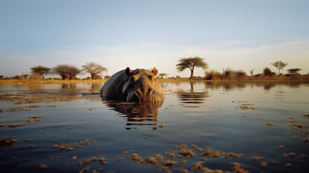 Foto gratuita veduta di un ippopotamo selvatico