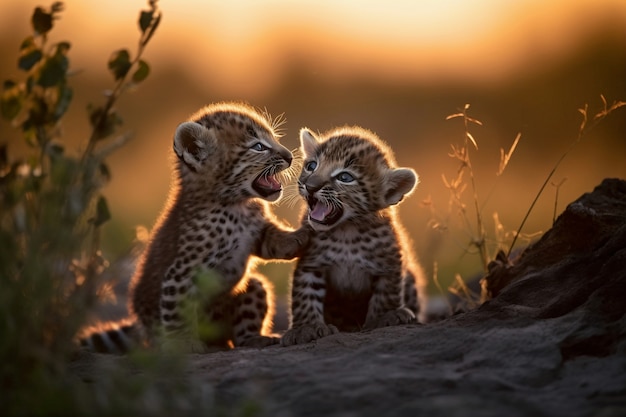 Free photo view of wild leopard cubs in nature