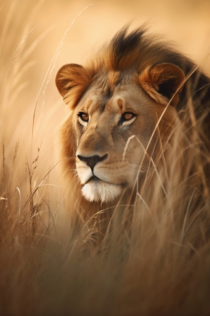 View of wild lion in nature