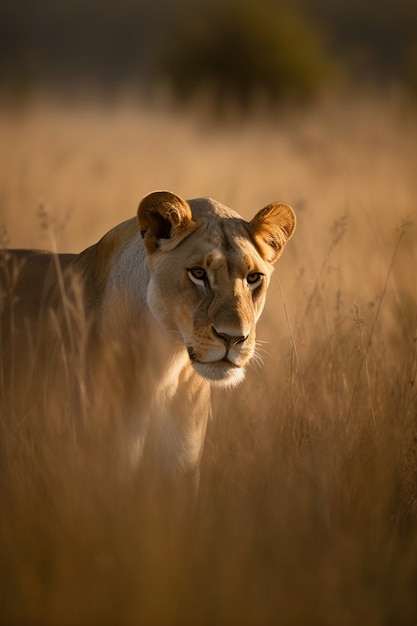 Foto gratuita vista della leonessa selvaggia in natura