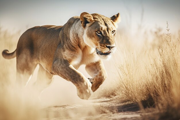 View of wild lioness in nature