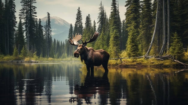 View of wild moose