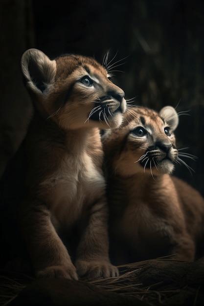 Free photo view of wild puma cubs in nature
