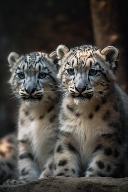 Foto gratuita vista dei cuccioli di leopardo delle nevi selvatici in natura