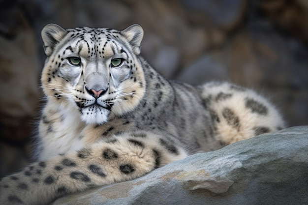 自然の中の野生のユキヒョウの眺め