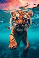 Free photo view of wild tiger cub underwater