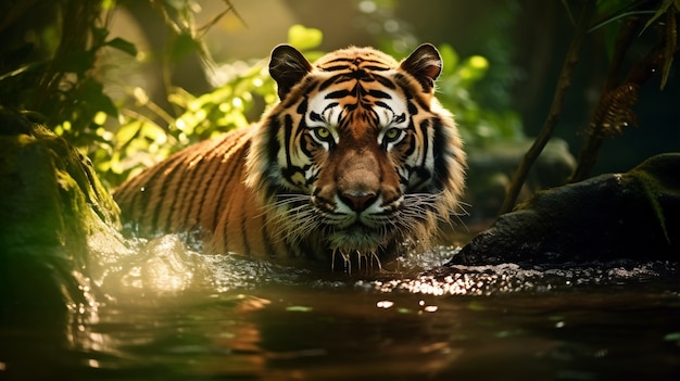 View of wild tiger in water