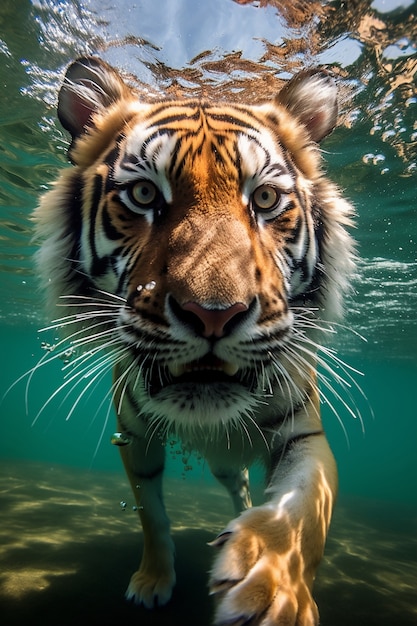 View of wild tiger in water