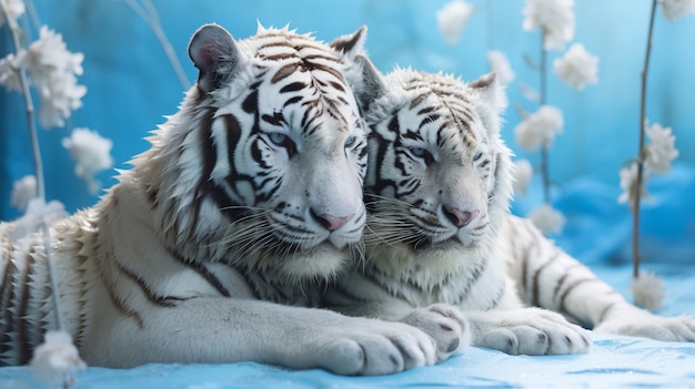 Free photo view of wild white tigers in nature