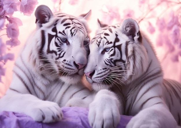 Free photo view of wild white tigers in nature