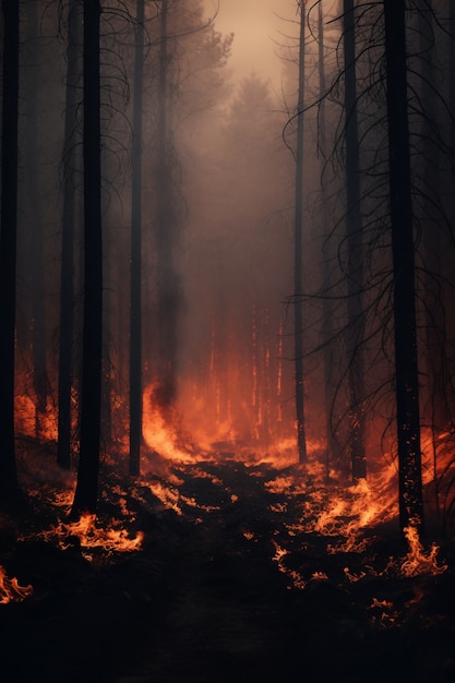 산불 에 싸인 자연 의 모습