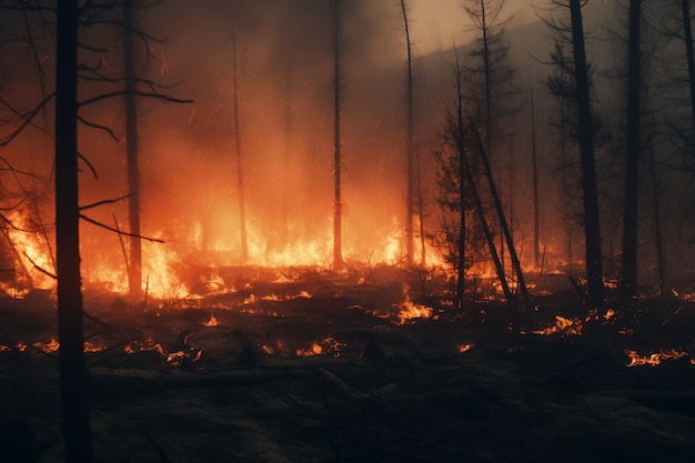 Вид лесной пожара, горящей природы