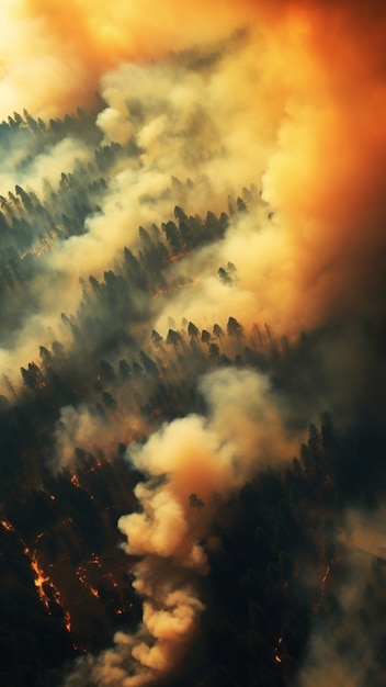 Вид лесной пожара, горящей природы