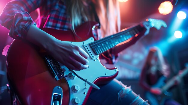 電気ギターを演奏する女性の景色