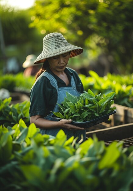 View of woman working on the agricultural sector to celebrate labour day for women