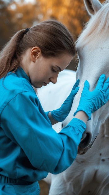 Vista di una donna che lavora nel campo dell'allevamento animale per celebrare la giornata del lavoro per le donne.