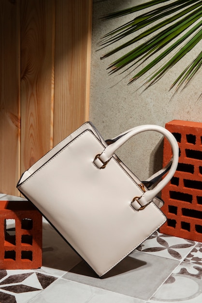 view of women's bag with mediterranean tiles aesthetics