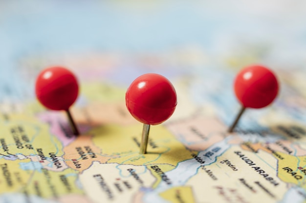 Free photo view of world travel map with pins