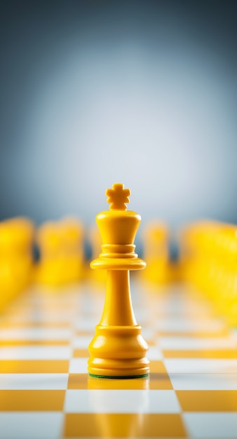 View of yellow chess pieces