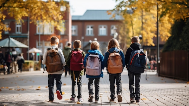 View of young students attending school