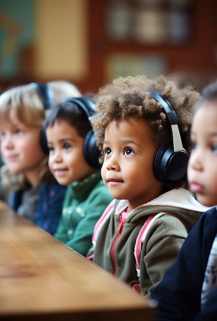 Free photo view of young students attending school