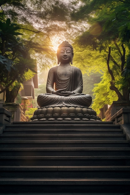 Vista della statua del Buddha zen per la spiritualità