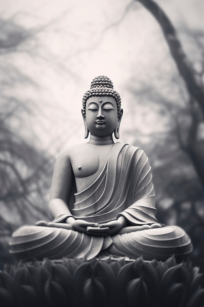 Вид на статую дзен-будды ради духовности