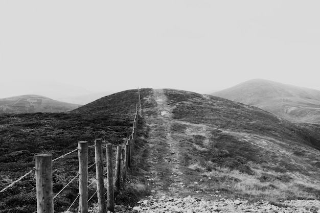 views of deserted mountains in black and white