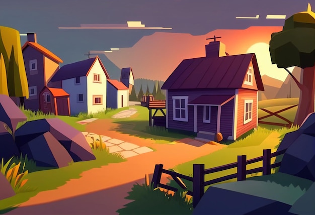 Village background asset game 2d futuristic generative ai