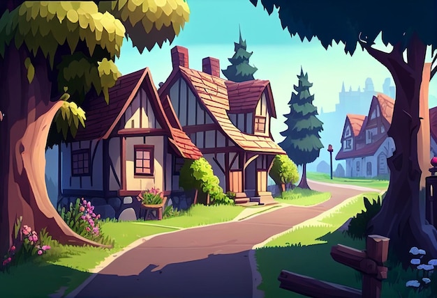 Village background asset game 2D futuristic generative ai