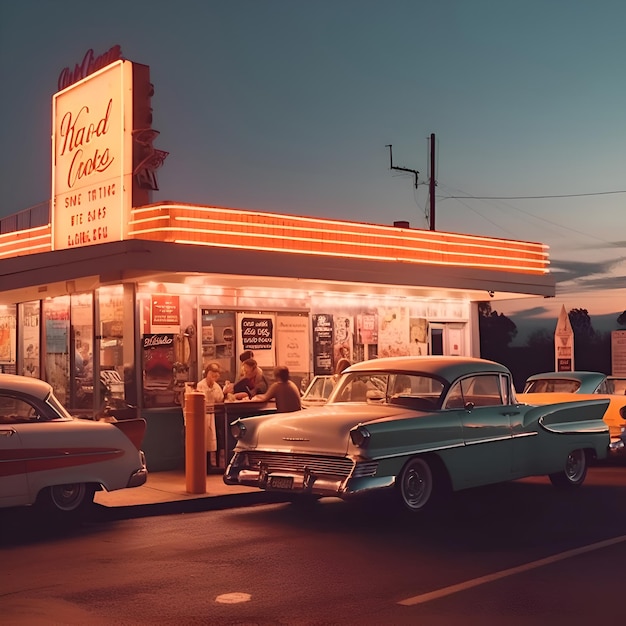 Foto gratuita auto americana d'epoca sulla strada di notte negli stati uniti