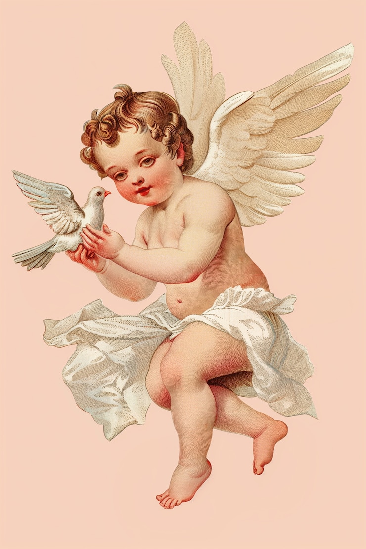 Free Photo vintage baroque angel digital art