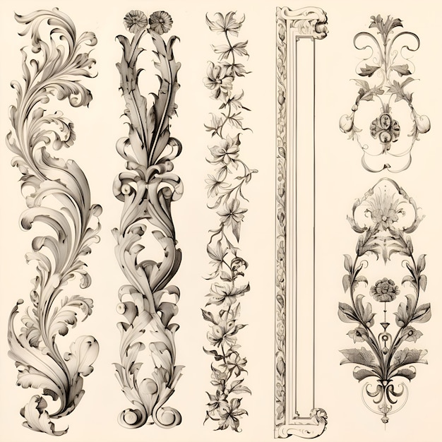 Бесплатное фото Винтажный барокковый орнамент коллекция элементов для дизайна