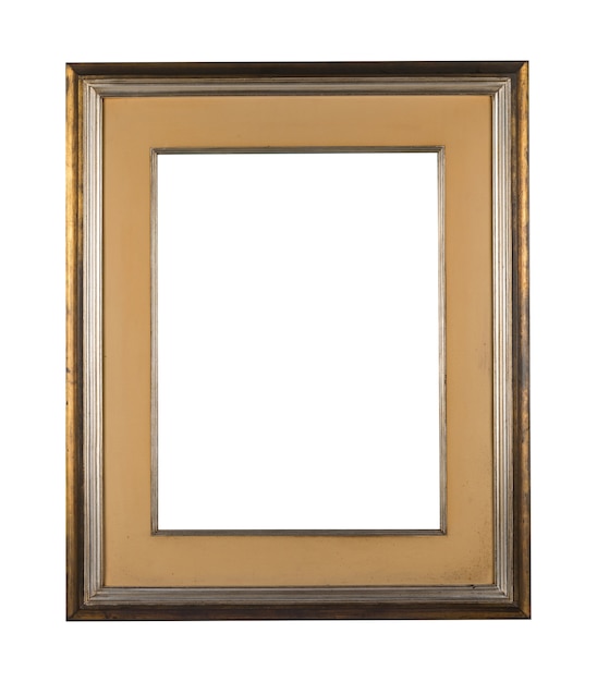 Vintage Blank Frame with Brown Wooden Borders on a White Background