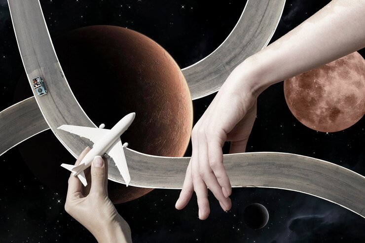 Free Photo vintage collage with hands  holding roads