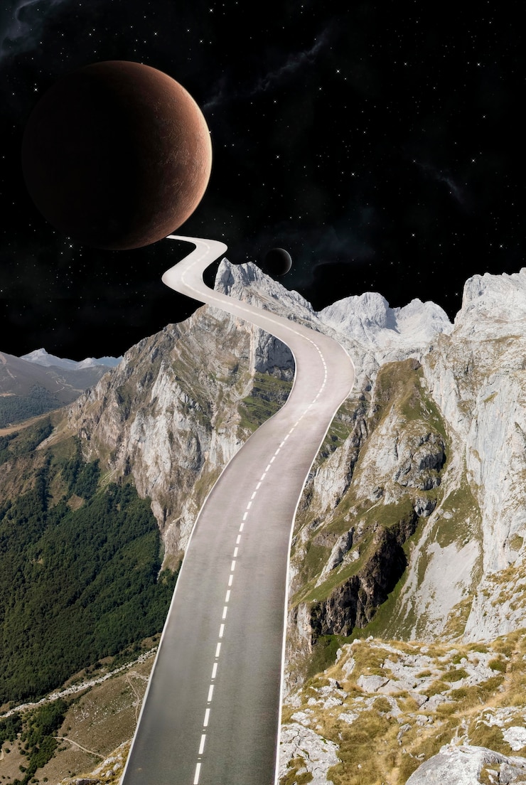 Free Photo vintage collage with road and moon