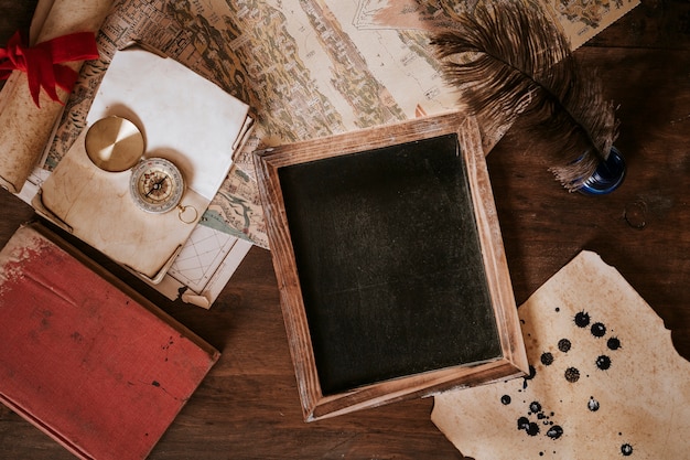 Vintage desk concept with slate