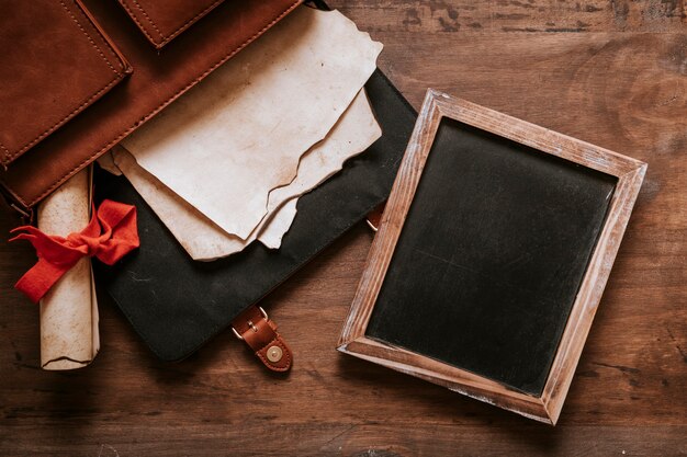 Vintage desk concept with slate