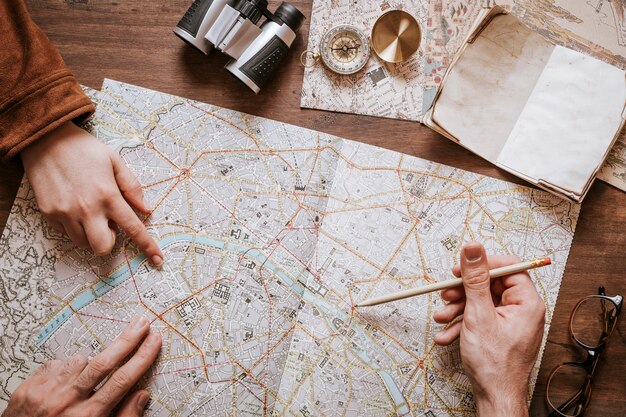 Vintage desk and travel concept