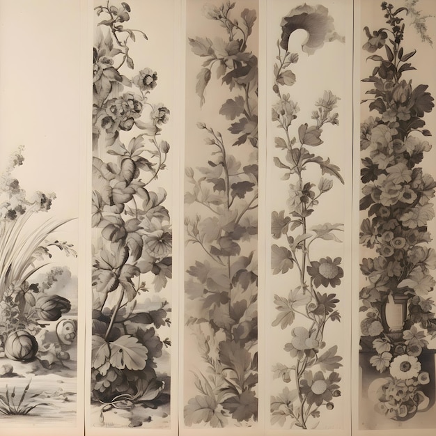 Foto gratuita vintage floral wallpaper in nero e bianco sepia tone